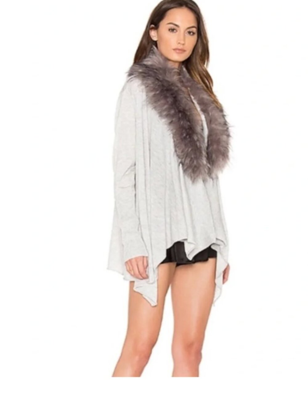 Heartloom Anthro Fluffy Removable Faux Fur Collar Cardigan Sweater
